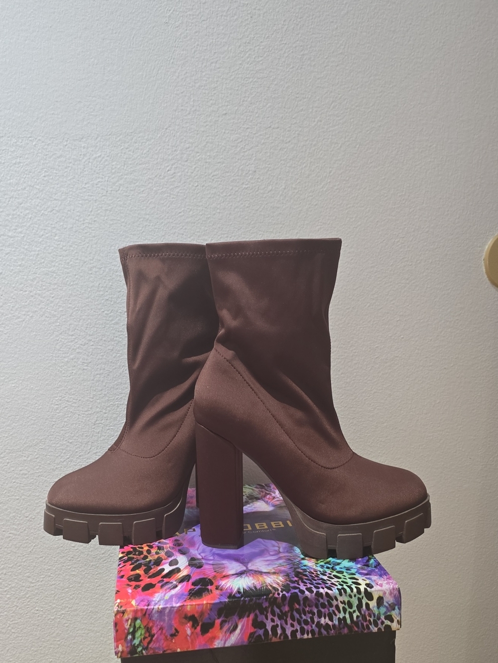 Cape Robbin Brown Chunky Lug Heel Sock Boots